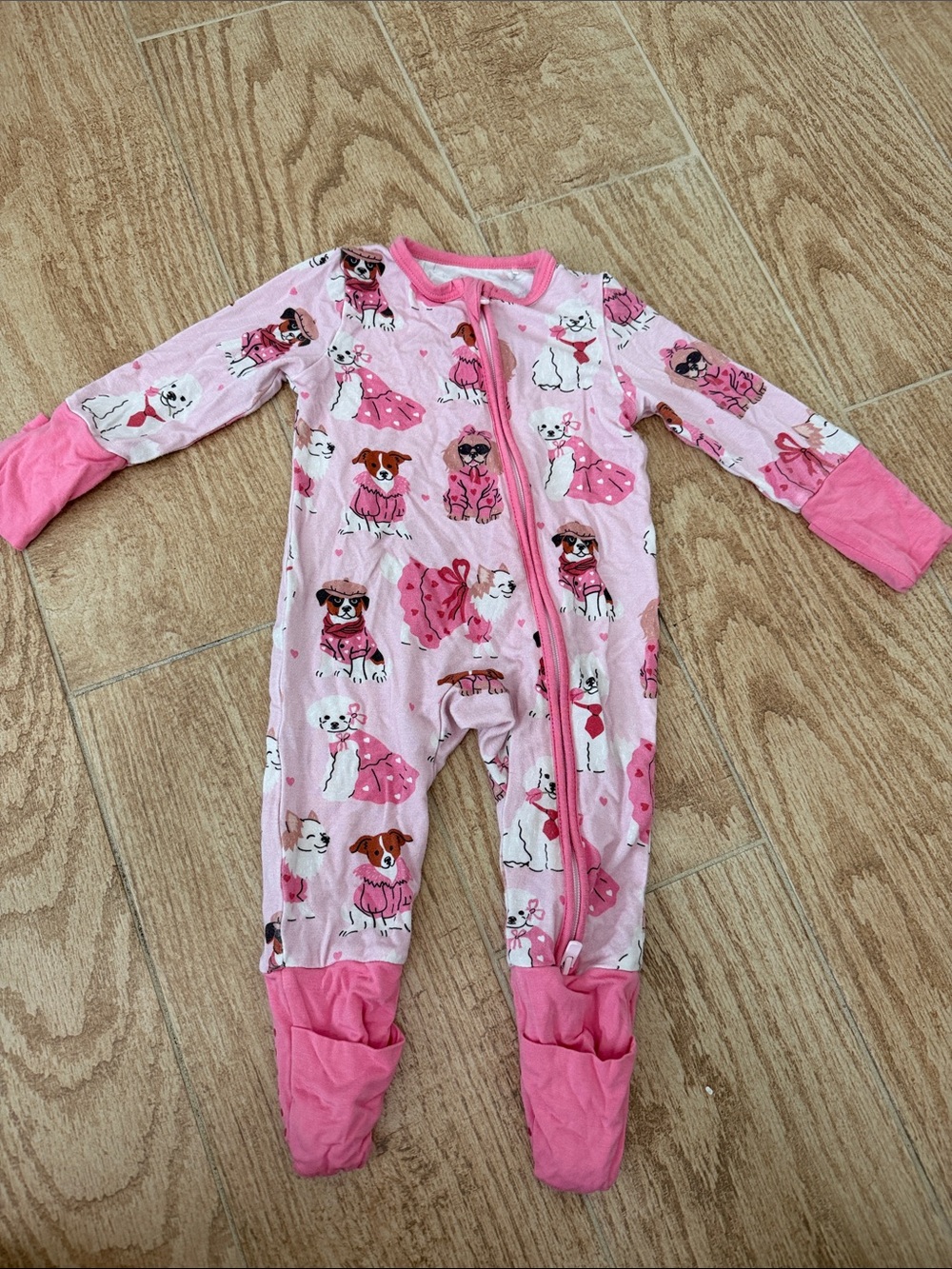 Pink Puppy Print Kids One-Piece Pajamas